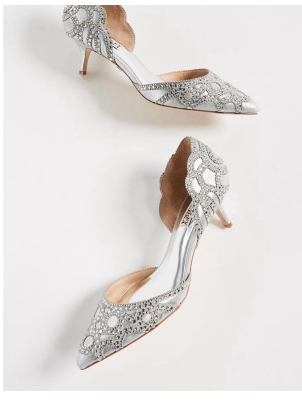 Badgley Mischka Ginny d'Orsay Pointed Toe Pumps Crystal Kitten Heel 8.5 Wedding